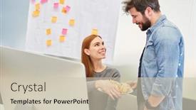  Presentation with snacks - Beautiful theme featuring business-man-brings-a-colleague backdrop and a soft green colored foreground