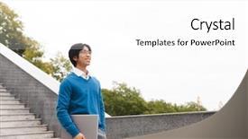  Presentation with asian - Slide deck featuring business man carrying laptop computer background and a  colored foreground