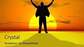  Presentation with business success - PPT theme consisting of business man celebrating his success background and a gold colored foreground