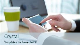  Presentation with business report - Cool new presentation theme with business man checking finance report on table by using laptop tablet and mobile phone backdrop and a sky blue colored foreground