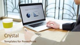  Presentation with business report - Audience pleasing slide set consisting of business man checking finance report on table by using laptop tablet and mobile phone backdrop and a lemonade colored foreground