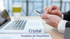  Presentation with business report - Beautiful slide set featuring business man checking finance report on table by using laptop tablet and mobile phone backdrop and a sky blue colored foreground