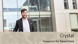  Presentation with commuter - Presentation design with business man as a climate background and a soft green colored foreground