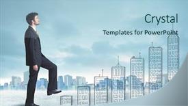  Presentation with business man climbs up to the top of 3d success stairs steps - Slides consisting of business man climbing up background and a light blue colored foreground