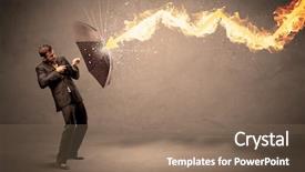  Presentation with fire insurance - Slide set with business man defending himself background and a  colored foreground