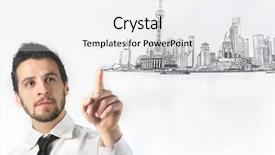  Presentation with city - PPT layouts with business man drawing a city background and a white colored foreground