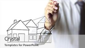  Presentation with house - Amazing PPT theme having business man drawing a house backdrop and a  colored foreground
