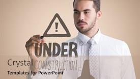  Presentation with doodle - PPT theme enhanced with business man drawing construction doodle against cream background background and a coral colored foreground