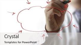  Presentation with network - Presentation theme featuring business man drawing social network background and a light gray colored foreground