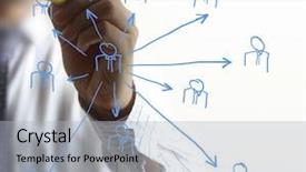  Presentation with social business people network - Cool new slides with business man drawing social network backdrop and a light gray colored foreground