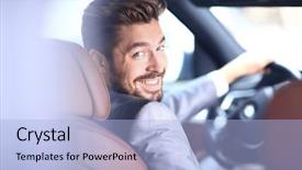  Presentation with car business - Audience pleasing slide deck consisting of business man driving his car backdrop and a light blue colored foreground