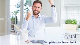  Presentation with asian food - Audience pleasing PPT layouts consisting of business-man-eating-take-away backdrop and a sky blue colored foreground