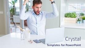  Presentation with asian food - Beautiful presentation theme featuring business-man-eating-take-away backdrop and a sky blue colored foreground