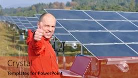  Presentation with solar energy - Audience pleasing theme consisting of business man engineer using laptop at solar panels plant eco energy field in background backdrop and a red colored foreground
