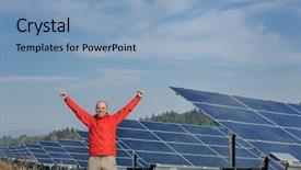  Presentation with energy solar - PPT theme consisting of business man engineer using laptop at solar panels plant eco energy field in background background and a light blue colored foreground