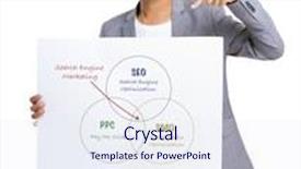  Presentation with search engine - PPT theme consisting of business man finger pointing to placard showing search engine marketing concept background and a sky blue colored foreground