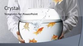  Presentation with goldfish - Slide set consisting of business man flying goldfishes background and a sky blue colored foreground