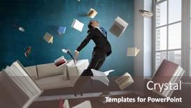  Presentation with flying - Presentation design featuring business-man-flying-up-mixed background and a tawny brown colored foreground