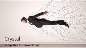  Presentation with hand drawn brush stroke design - PPT theme having business man flying with hand background and a lemonade colored foreground