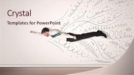  Presentation with paper hand drawn politics - Slide deck featuring business man flying with hand background and a sky blue colored foreground