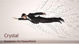  Presentation with hand drawn cartoon of sports - Beautiful theme featuring business man flying with hand backdrop and a lemonade colored foreground