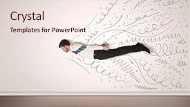  Presentation with flying - Colorful PPT theme enhanced with business man flying with hand backdrop and a  colored foreground