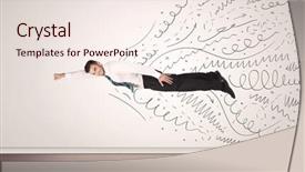  Presentation with hand drawn brush stroke design - Cool new slide deck with business man flying with hand backdrop and a sky blue colored foreground