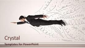  Presentation with flying - Slide deck enhanced with business man flying with hand background and a lemonade colored foreground