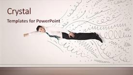  Presentation with flying - Colorful presentation theme enhanced with business man flying with hand backdrop and a sky blue colored foreground