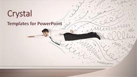  Presentation with flying - Slide deck enhanced with business man flying with hand background and a sky blue colored foreground