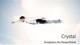  Presentation with superhero - PPT theme consisting of business man flying background and a cream colored foreground