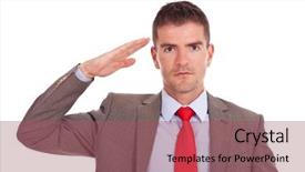  Presentation with military - Presentation enhanced with business man giving military salute background and a violet colored foreground
