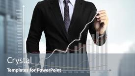  Presentation with grab hand - Colorful slide set enhanced with business man hand drawing a graph backdrop and a gray colored foreground
