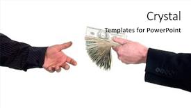  Presentation with cash - Presentation theme featuring business man handing cash to another person loaning money background and a white colored foreground
