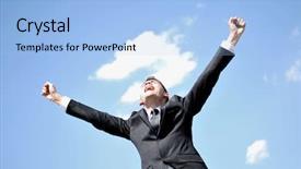  Presentation with sky diving man falling - Slide set with business man happy on sky background and a  colored foreground