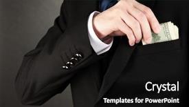  Presentation with black business - Audience pleasing theme consisting of business man hiding money backdrop and a black colored foreground