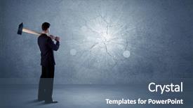  Presentation with wall - PPT theme consisting of business man hitting grungy wall background and a ocean colored foreground