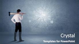  Presentation with wall - Cool new presentation with business man hitting grungy wall backdrop and a ocean colored foreground