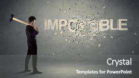  Presentation with wall - Colorful presentation design enhanced with business man hitting impossible sign backdrop and a gray colored foreground