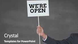  Presentation with open door policy health care - Colorful presentation enhanced with business man holding a card backdrop and a gray colored foreground