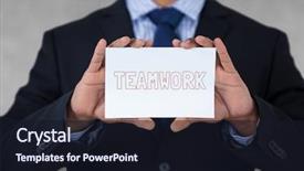  Presentation with business card - PPT theme featuring business man holding a card background and a wine colored foreground