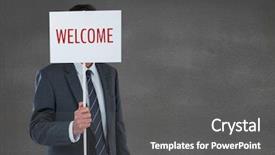  Presentation with business card - Slide set enhanced with business man holding a card background and a dark gray colored foreground