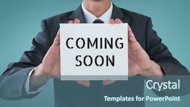  Presentation with business card - PPT layouts having business man holding a card background and a ocean colored foreground