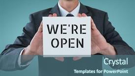  Presentation with business card - Presentation design featuring business man holding a card background and a ocean colored foreground