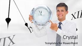  Presentation with clock - Presentation design enhanced with business man holding a clock background and a light gray colored foreground