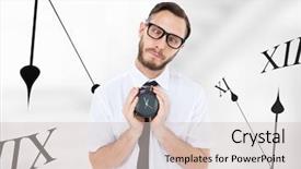  Presentation with clock - Cool new slide set with business man holding a clock backdrop and a lemonade colored foreground