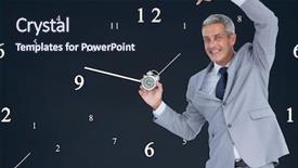 Presentation with clock - PPT theme featuring business man holding a clock background and a wine colored foreground