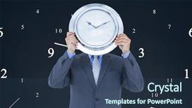  Presentation with clock - Presentation theme enhanced with business man holding a clock background and a ocean colored foreground