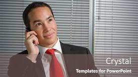  Presentation with man holding phone - Beautiful presentation theme featuring business-man-holding-a-mobile backdrop and a gray colored foreground