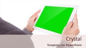  Presentation with touch screen - Presentation theme having business-man-holding-a-touch background and a lemonade colored foreground